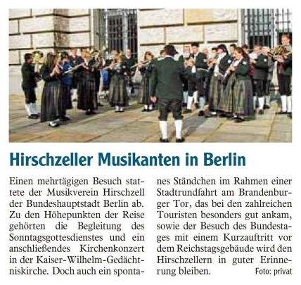 Pressebericht - Vereinsausflug 2007 nach Berlin - Musikverein Hirschzell, Kaufbeuren